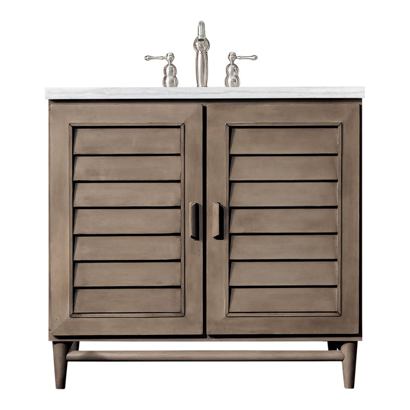 Portland 36'' W Single Vanity, Whitewashed Walnut, White Zeus, 8" Widespread