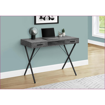 Bureaux, bureau d'ordinateur contemporain de 42 po avec tiroirs de rangement, tablette ouverte, configuration gauche / droite, stratifié gris et amp; Métal noir | Gris | Panneau de particules