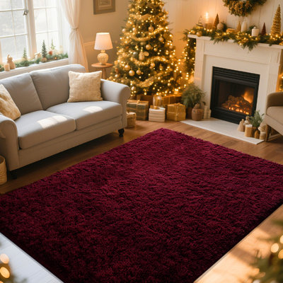 Dark Red Area Rug for Living Room, Performance Rug with 4 Stickers, Soft Shaggy Decorative Rug For Bedroom, Ideal For High Traffic Areas Indoor, Modern Room Decor, Gift For Halloween, Christmas, Thanksgiving, Graduation Season