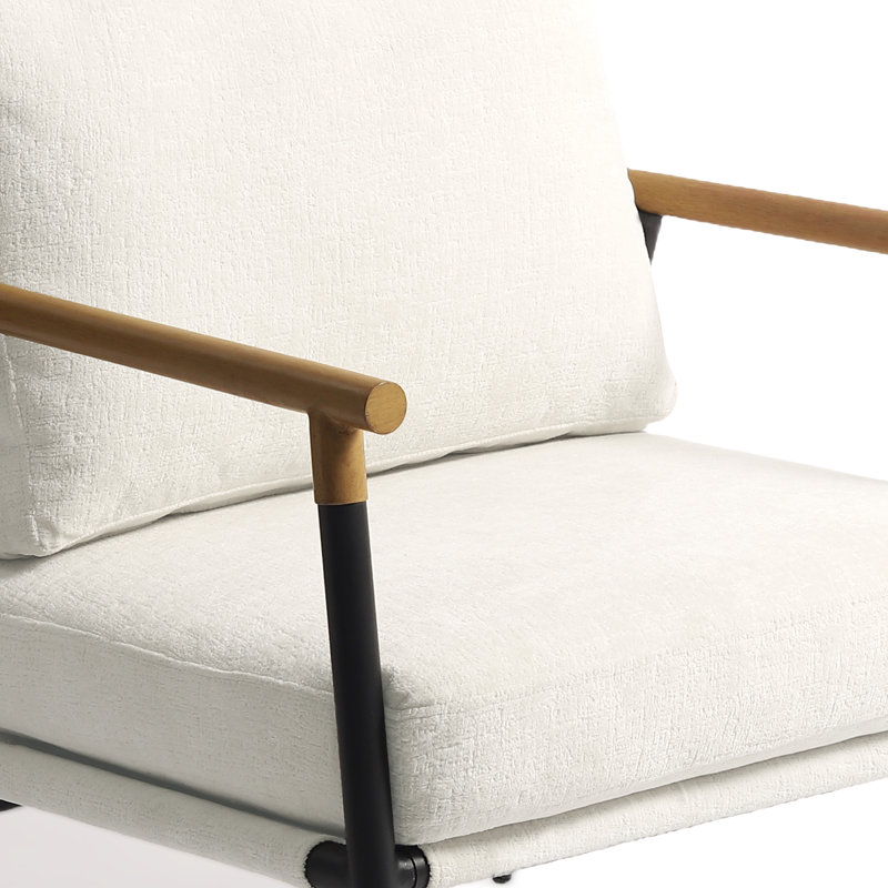Dajauna Midcentury Modern Upholstered Metal Frame Chenille Arm Accent Chair, Beige Chenille