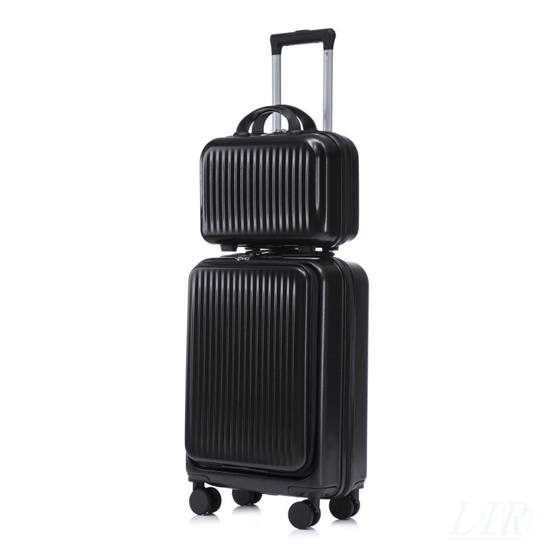 14 "/ 20" 2 pièces / ensemble dans un bagage à roulettes en ABS, avec serrure à combinaison et ouverture avant, étui à cosmétiques 14 "(noir)