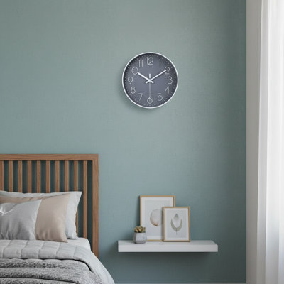 12-Inch Gray Modern Minimalist Elegant Wall Clock. Tick-Free Silent Design. Battery Powered. A Versatile Decorative Clock Suitable For Living Rooms, Bedrooms, Kitchens, Offices, And Any Home.