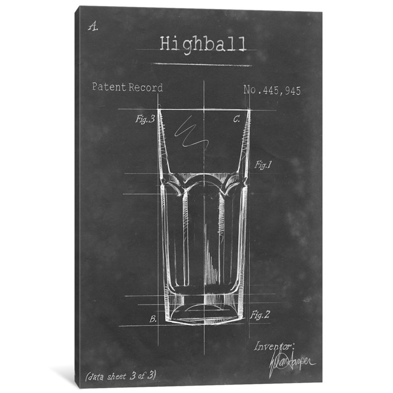 «Barware Blueprint II», impression sur toile, H 40 po x l 26 po x P 1,5 po, Toile tendue, Pas de tapis