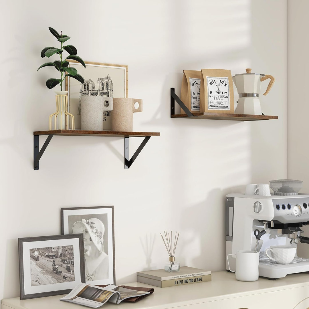 2 Pack 40cm Floating Wall Shelves with Metal Brackets