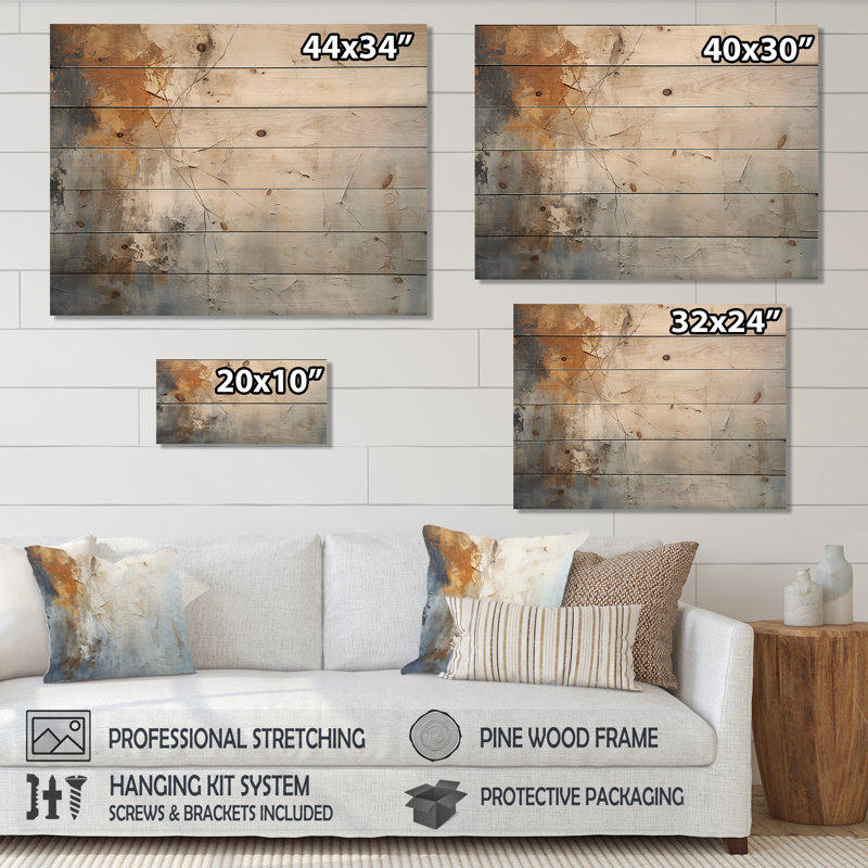Spatule bleue et beige, chemin vers l'encre - Art mural abstrait sur bois de pin naturel, H 10 po x l 20 po