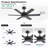 48" Modern Indoor Ceiling Fan With Remote Control, 6-Blade Ceiling Fan With Quiet Reversible Dc Motor, Black & Walnut Finish-129507383