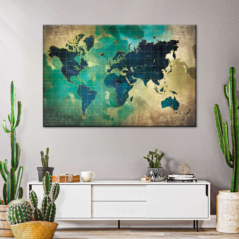 «Aged World Map XXXVII», reproduction sur toile, H 8 po x l 12 po x P 1 po