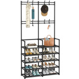 5 - Tier Entryway Coat and Shoe Rack Bench with 8 Hooks