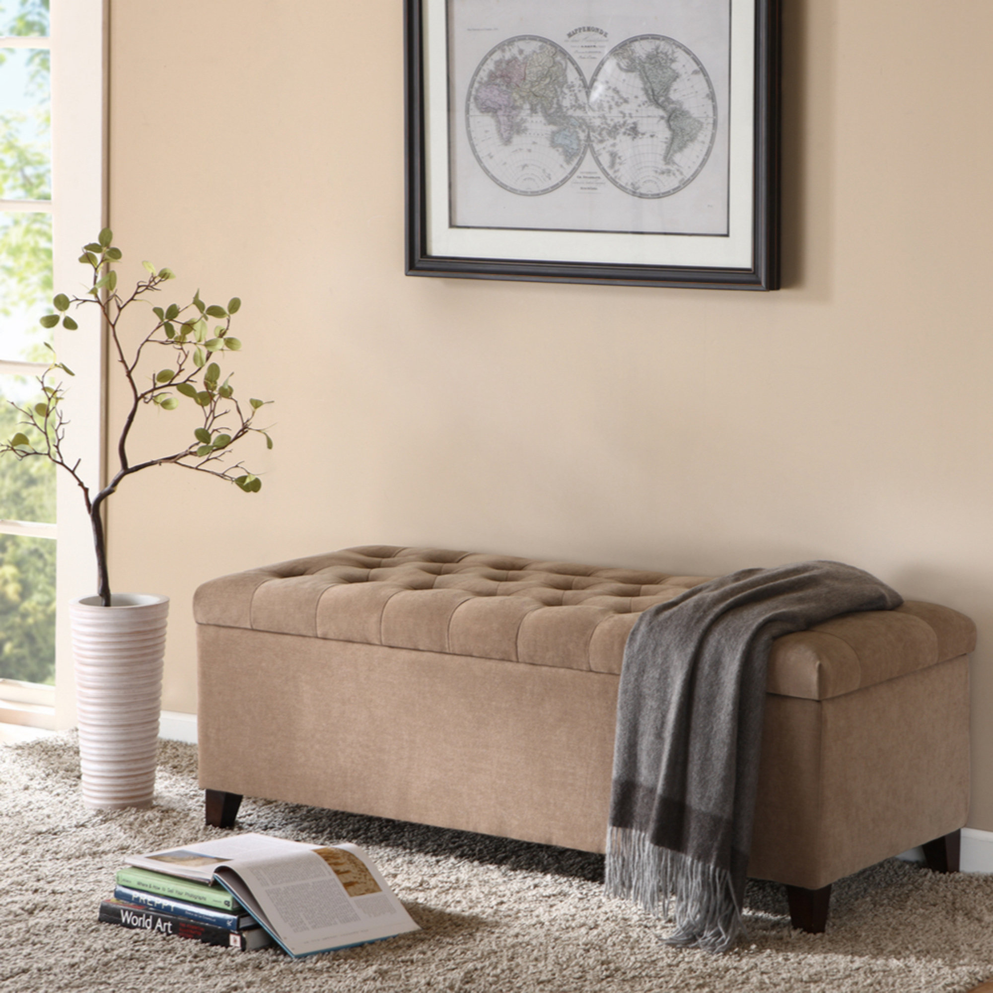 Lark Manor Alerich Polyester Upholstered Storage Bench | Wayfair