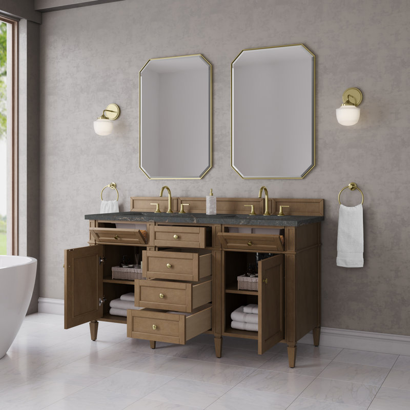 Brittany 60 in. Double Vanity, Pecan, Parisien Bleu