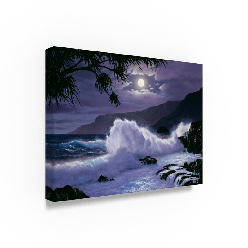 Large Waves Landscape Print on Canvas with Solid Wood Frame