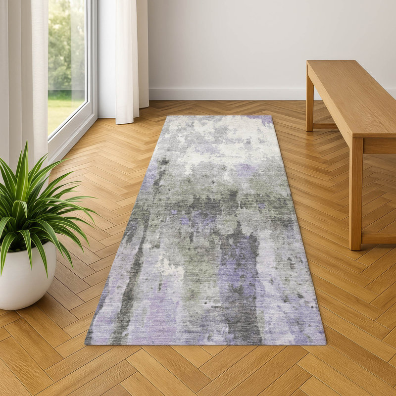Premium Machine Washable Mayfield Abstract Rug, 2'3" x 7'6" Runner, Lavender