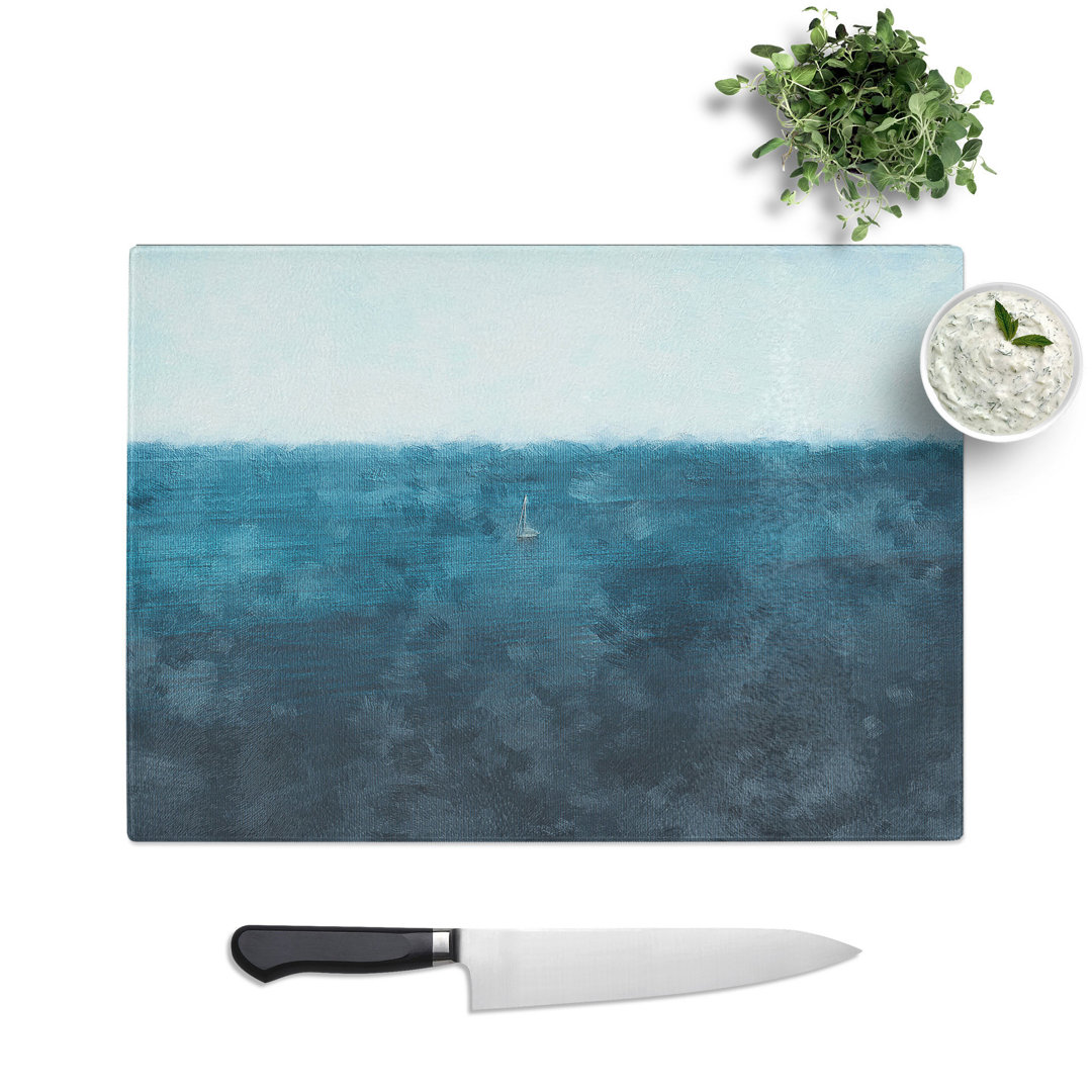 Tempered Glass Sailing Boat Alone in the Ocean Chopping Board