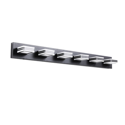 Modern Bathroom 6- Dimmable Led Vanity , Iron & Acrylic, Energy Efficient, 36W, 100 - 120V, 4.35In High, Black Length,