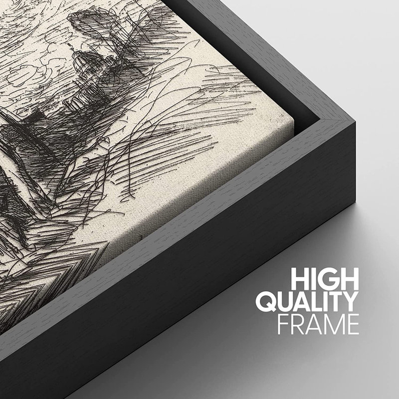 «Trees Swaying in Country Field Nature - Floater Frame», impression sur toile, H 16 po x l 24 po x P 1,5 po, Noir