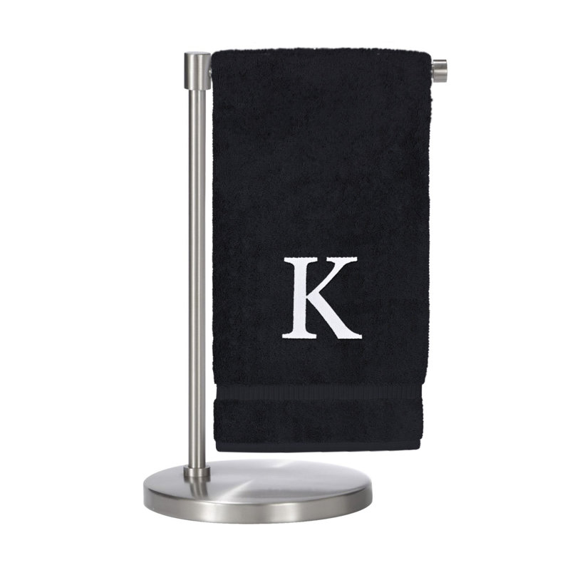 Serviettes de bain monogrammées - ensemble de 2 - lettre bloc, Noir / blanc, K