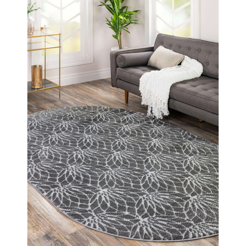 Tapis à motif géométrique gris / ivoire Glitzy, Ovale 4 pi 1 po x 6 pi 1 po