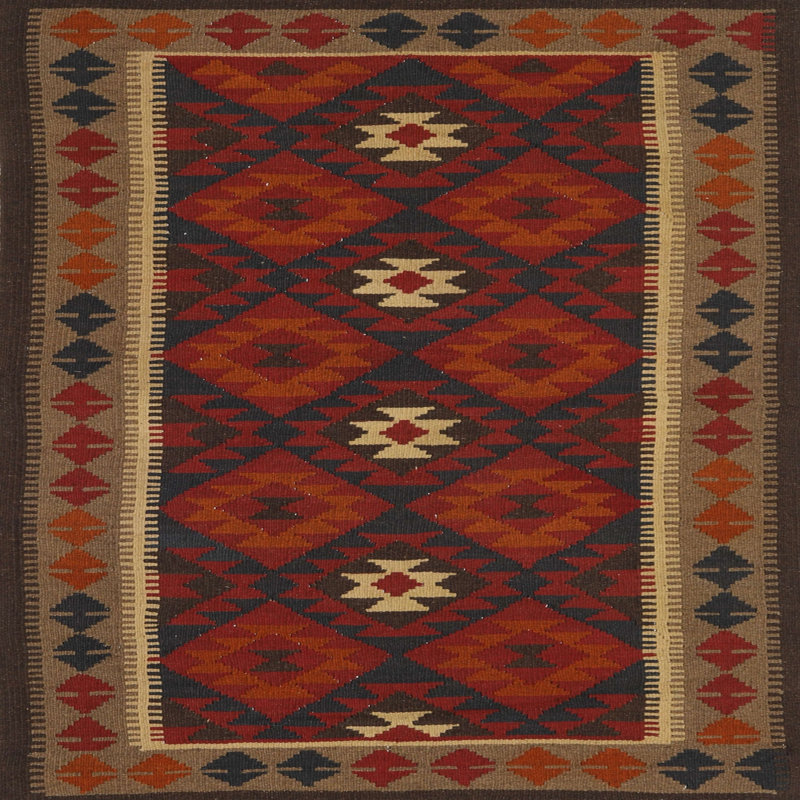 Tapis beige/brun/gris contemporain, Carré 5 pi