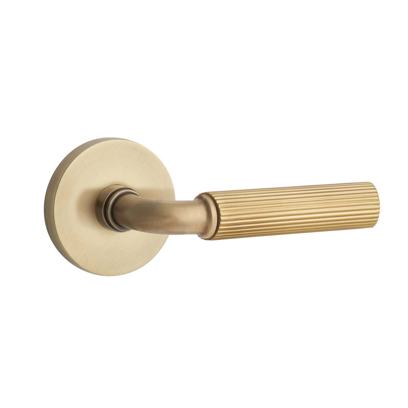 Mortaise intérieure Emtek Select avec rosette à disque et tige R-Bar, levier droit moleté, Bronze frotté à l'huile, Gauche