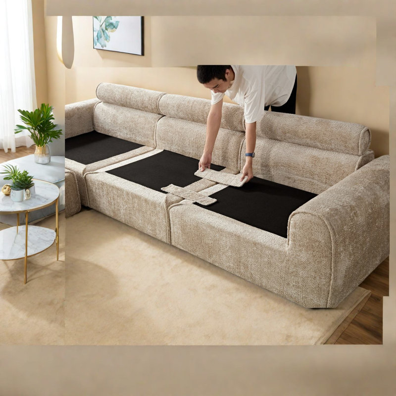 Grand canapé sectionnel, canapé moderne en forme de L en boucle camel pour la maison et la famille, Tanné