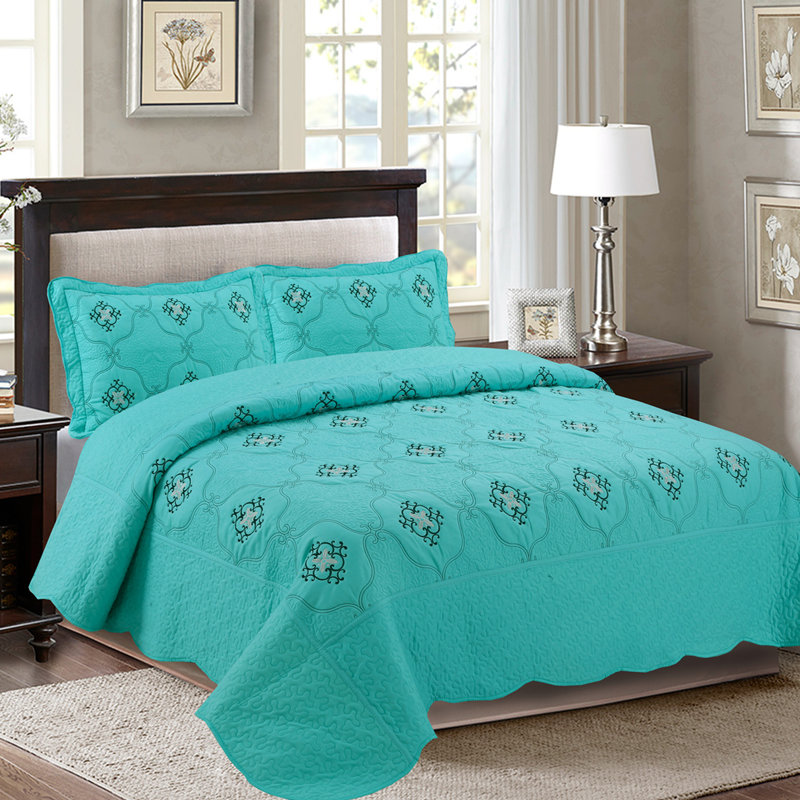 Ensemble de courtepointe réversible en microfibre 3 pièces p-emma, Courtepointe très grand californien + 2 taies, Sarcelle