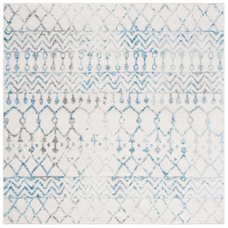Tapis ivoire / turquoise Delarosa, Carré 3 pi