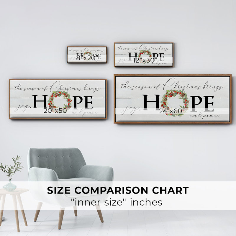 Joy Hope and Peace- Framed Canvas, 20" H x 50" W