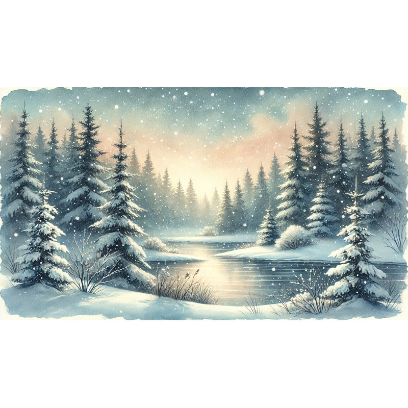 «Silent Snowfall: Winter Forest Reflection», reproduction sur toile, H 20 po x l 35 po
