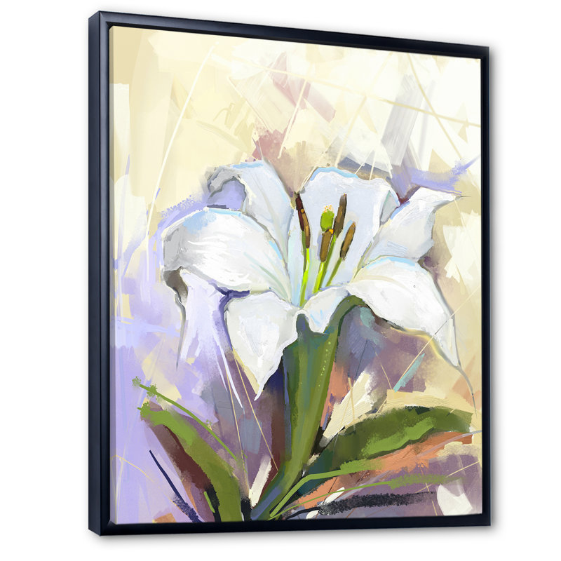 Fleur de lis blanc - peinture, H 20 po x l 12 po x P 1 po, Cadre flottant noir