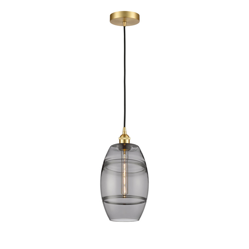 Mini-luminaire suspendu 1 lumière Edison Bettylou-616-G557, H 9,88 po x l 8 po x P 8 po, Gris fumée clair, Or satiné