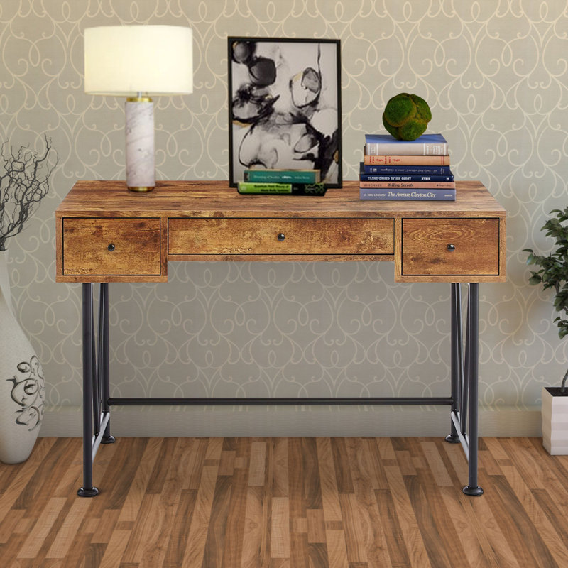 Pernell Metal Base Writing Desk, Antique Brown/Black