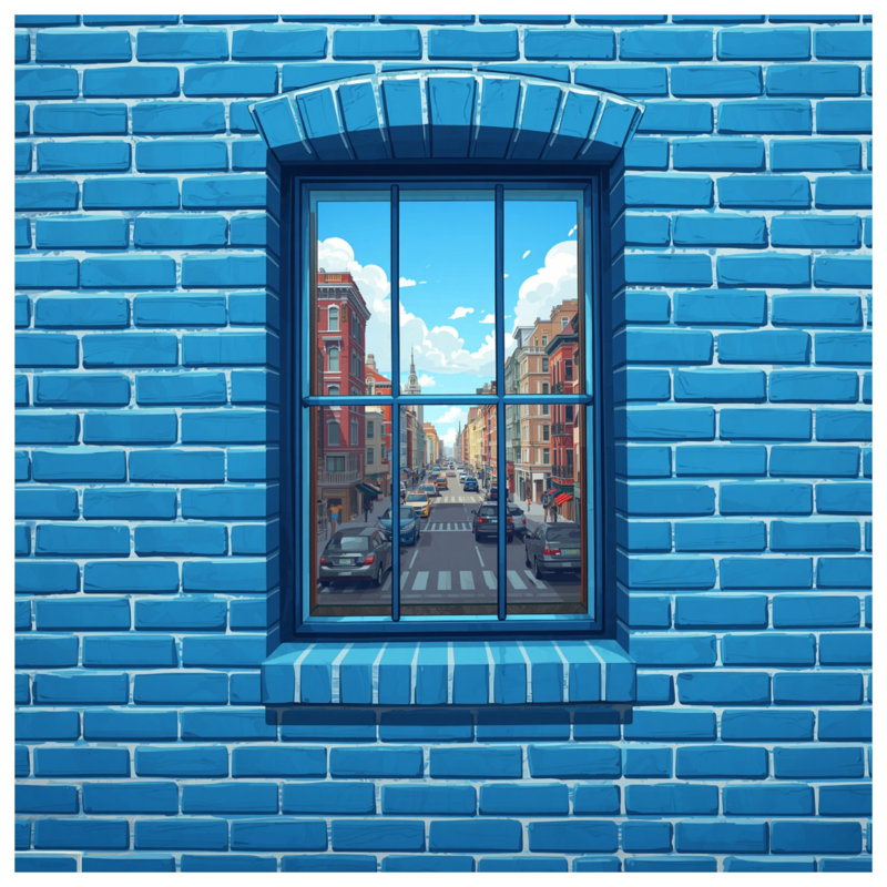 Tapisserie murale fenêtre bleue brique - Décoration murale architecture, 68in H x80in W with 4 Grommets