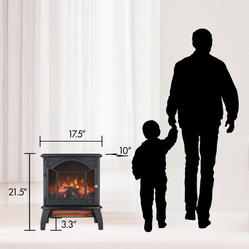 18''W Electric Fireplace Stove With Remote Control, Black