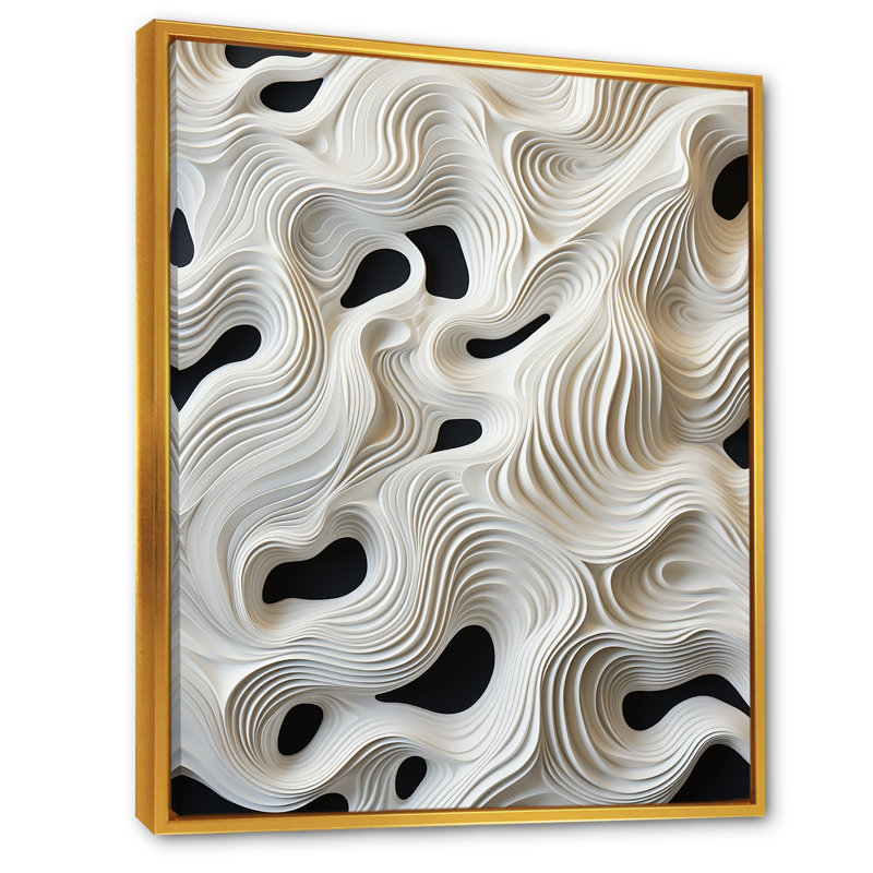 Vagues monochromes en noir et blanc, H 40 po x l 30 po x P 1,5 po, Cadre flottant doré