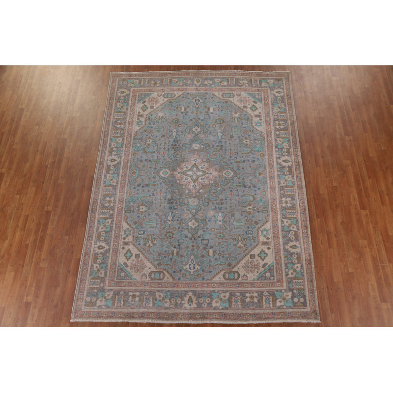 Tapis bleu géométrique 8 x 11 po