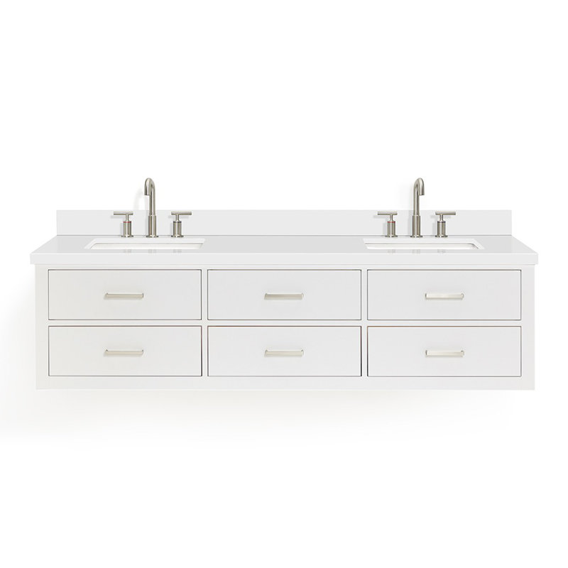 73'' W Double Vanity, Brushed Nickel, White, 61"