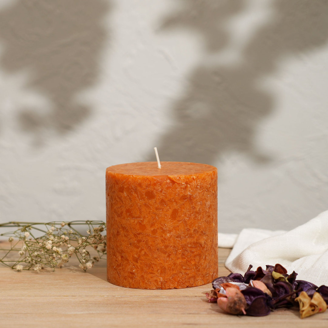 Grapefruit & Ginger Marble Pillar Candle – Ochre Collection | Handcrafted Marble Finish Wax Candle with Fresh Citrus & Spicy Aroma | Elegant Home Déco