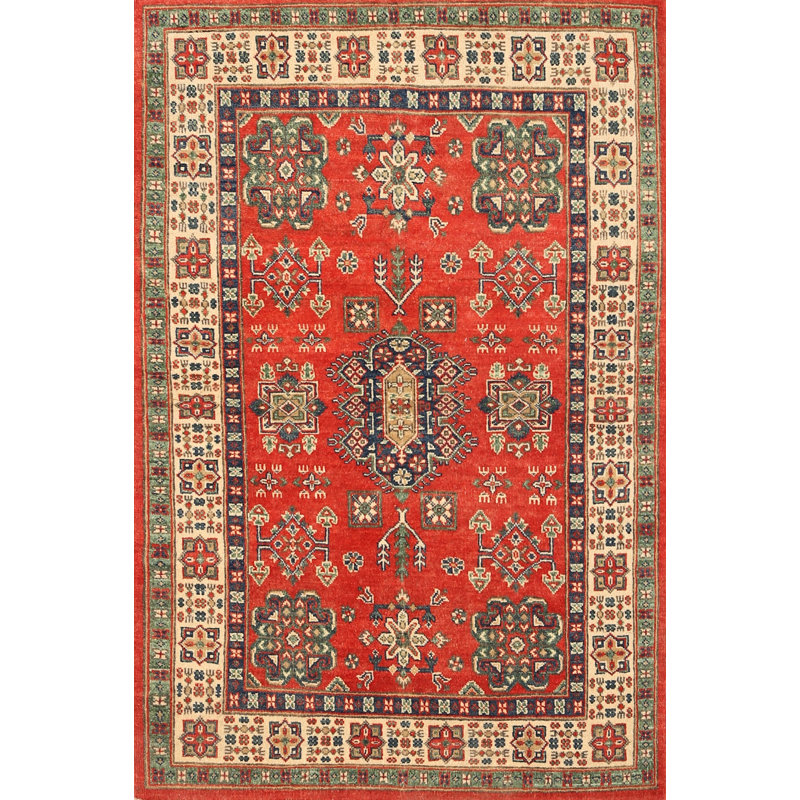 Tapis traditionnel rouge / beige, Rectangle 5 pi x 7 pi
