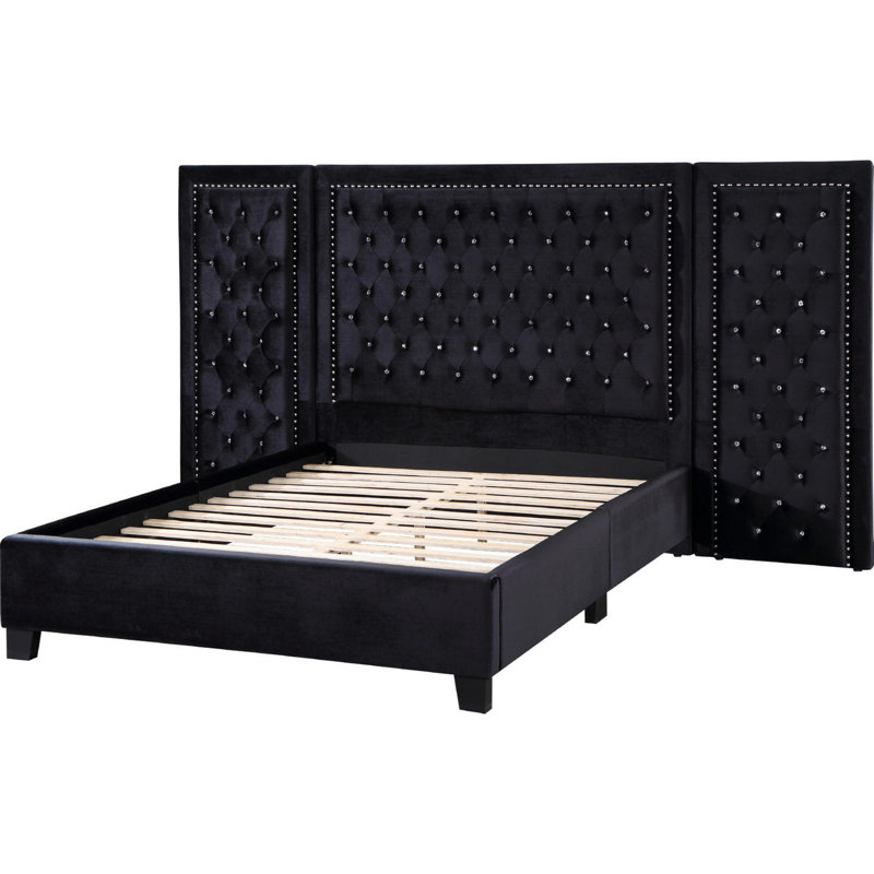 Lit plateforme tapissier Mayola, Grand, Noir