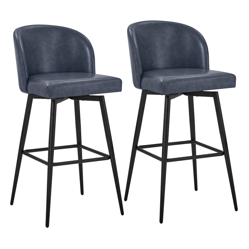 Tabouret de bar et de bar Benedit, Similicuir galet bleu marine, Tabouret de bar (siège d'une hauteur de 30 po)