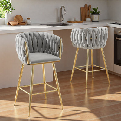 Counter Height Bar Stools Set Of 2, 26 Inch Modern Mid-Century Kitchen Island Stools With Backs & Metal Legs