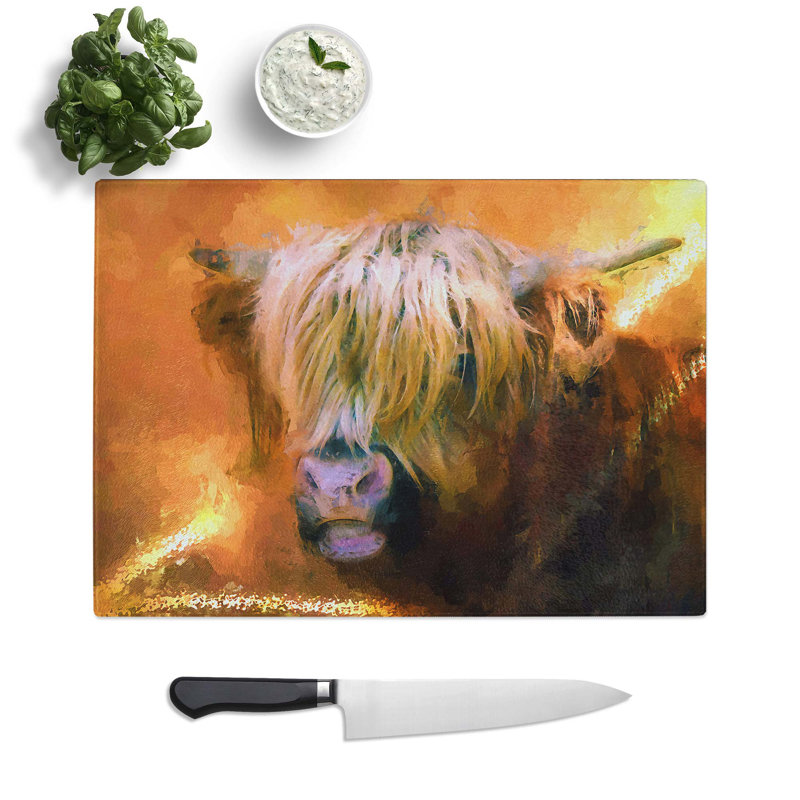 Tempered Glass Portrait of a Highland Cow Chopping Board, 39 cm W x 28.5 cm L