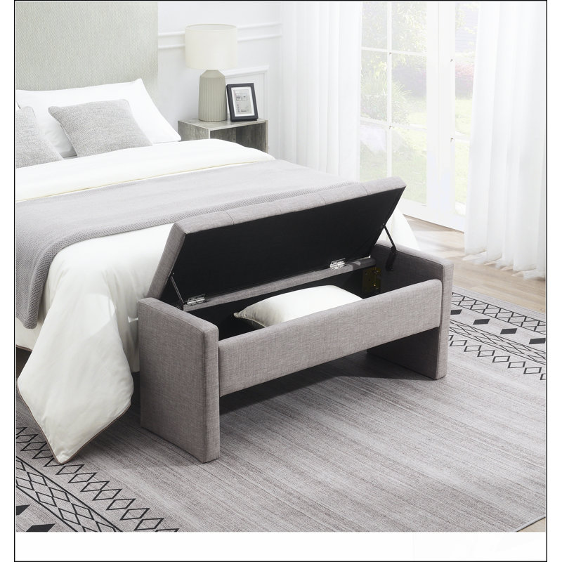 Banc de bout moderne avec rangement, grand tabouret de repose-pieds rembourré, banc de meuble-lavabo pour fenêtre confortable pour salon, chambre à coucher, dortoir, table basse, lumière de lin