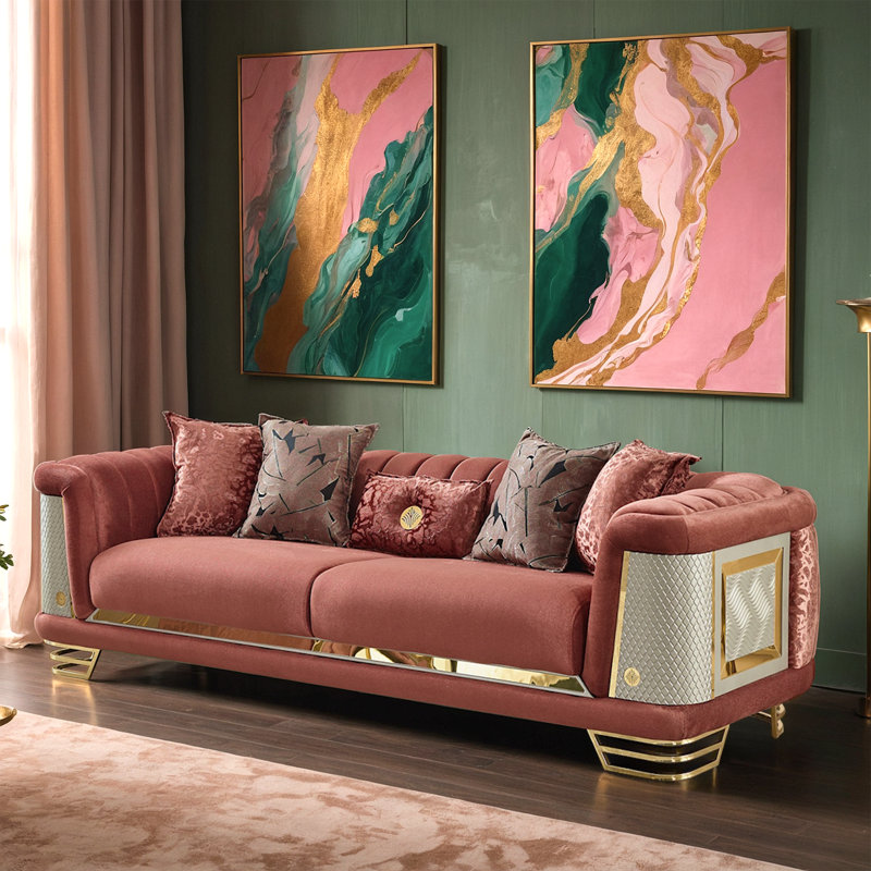 Ensemble de salon en velours 4 pièces Heidy, Brique