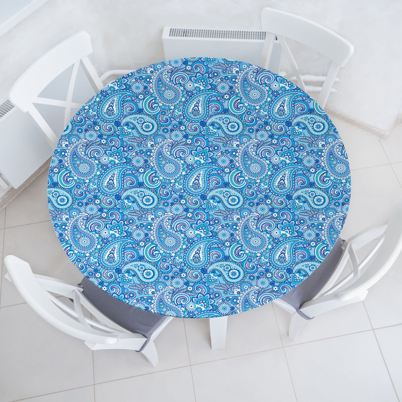 Bungalow Rose Paisley Fitted Round Tablecloth, Sky Blue/Pale Blue, 51.97" Round