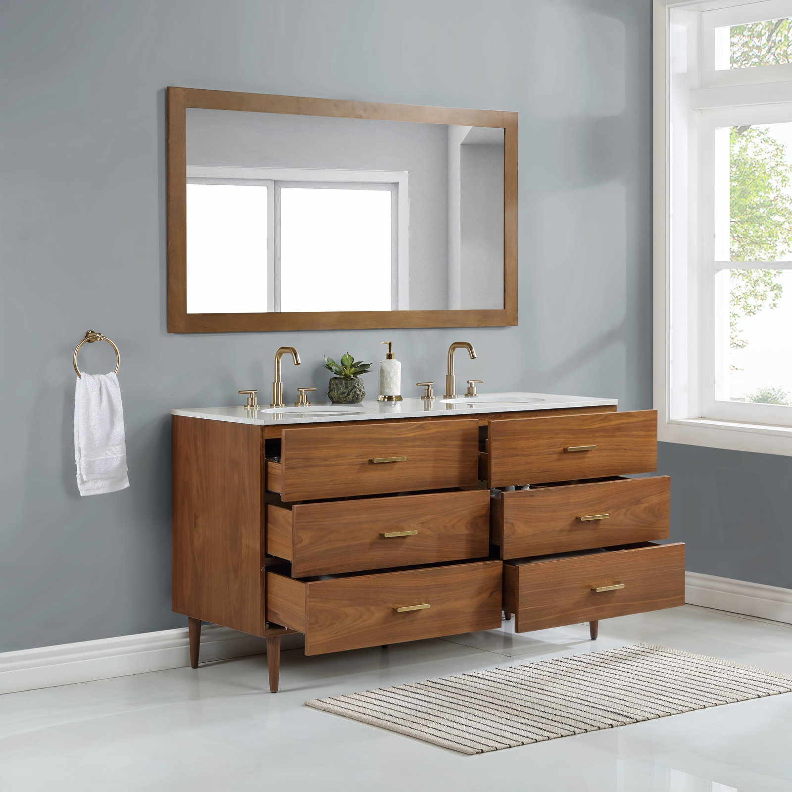 Dondi 60" Walnut Double Bathroom Vanity