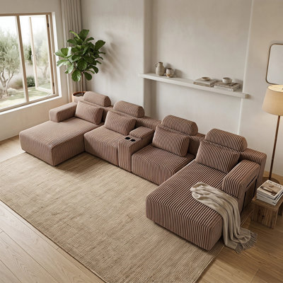 Modular Sectional Cloud Couch for Living Room, 145.72" 6 Seater Convertible Velvet Compression Couches Set with Ottoman, Soft Floor Sofa with Chaise L
