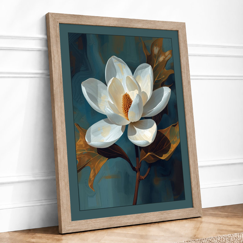 Lotus in Bloom Botanical - Framed Print, A4 - 29.7 x 21.0 cm, Oak