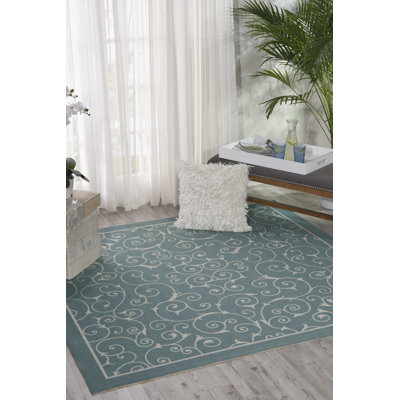 Tapis d'intérieur / extérieur bleu clair / ivoire Bertran