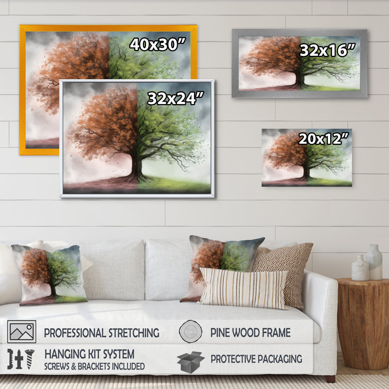 Rouslan " Tree Season Change I ", 12" H x 20" W x 1" D, Gold Floater Framed